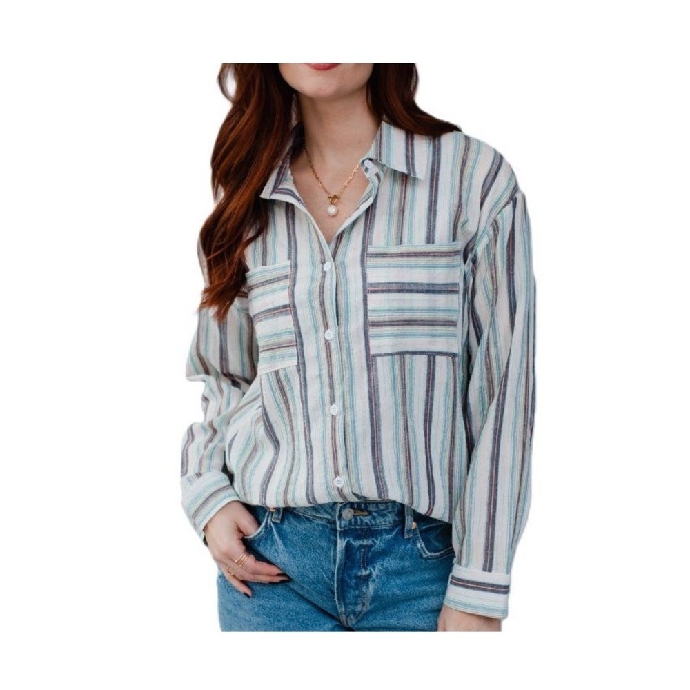 Panache Apparel Women’s Striped Button Down Shirt Size XL